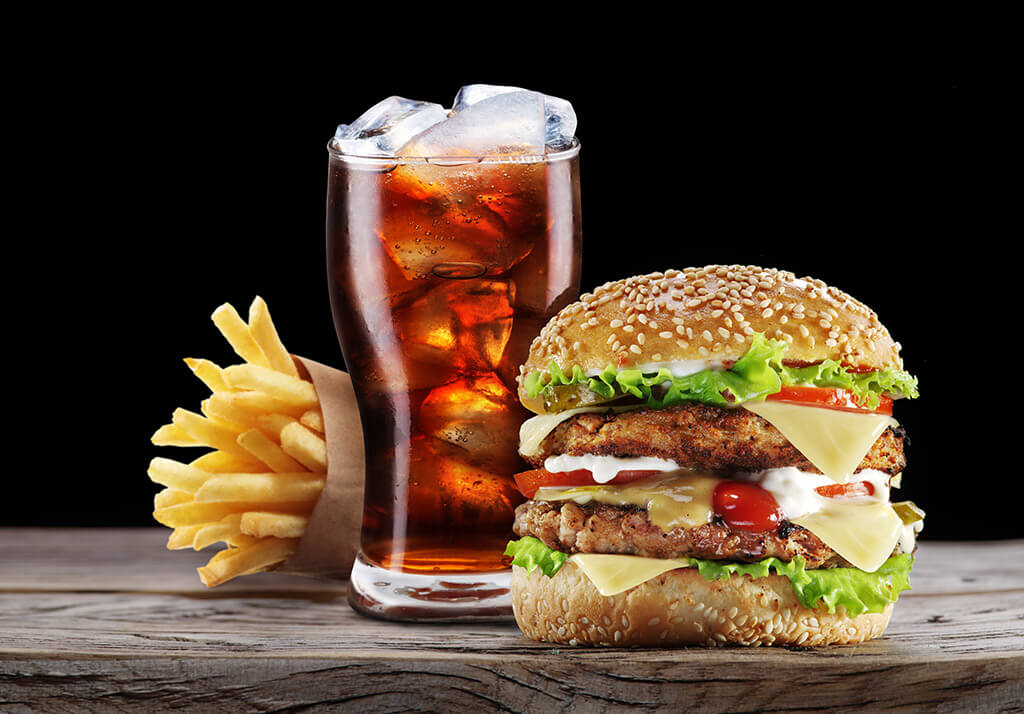 Burger, fries, cola