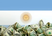 Argentina flag with dollar bills