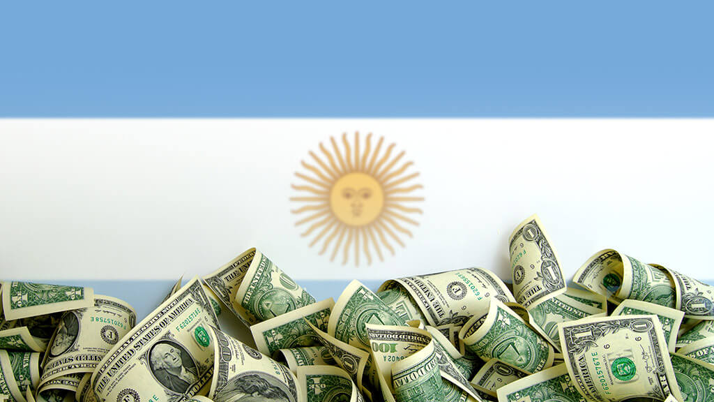 Argentina flag with dollar bills