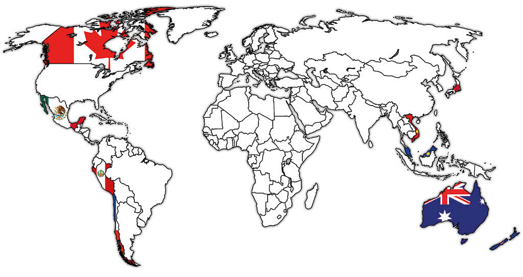 World map showing extent of TPP