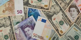 Mixed bank notes, pound, euro, dollar
