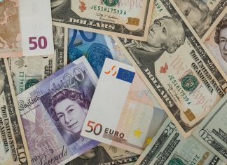 Mixed bank notes, pound, euro, dollar