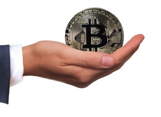 Hand holding Bitcoin, giving, donation, charity