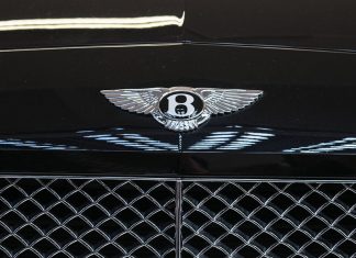 Bentley car bonnet with badge