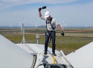 Jeff Bezos, wind turbine, champagne