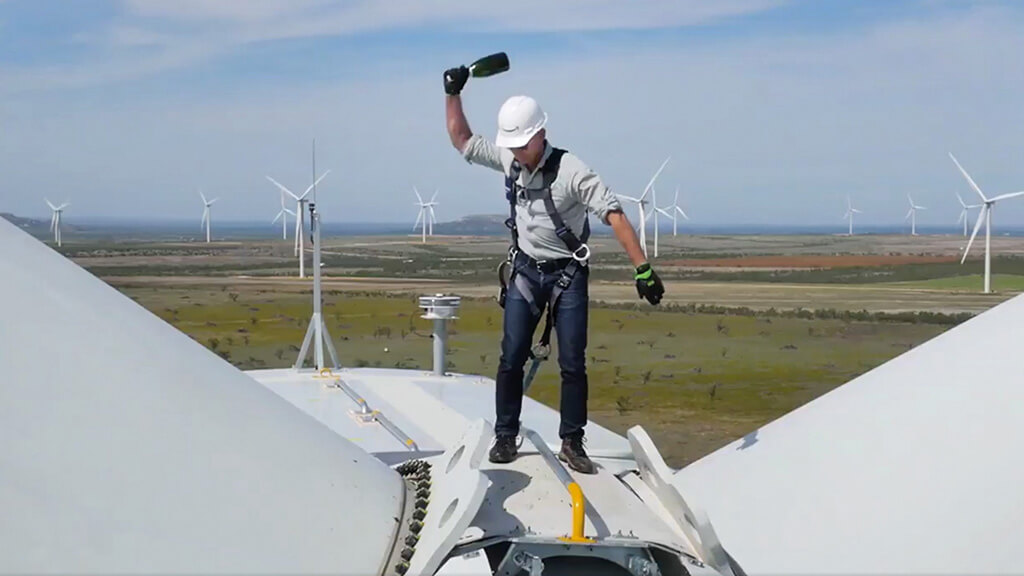 Jeff Bezos, wind turbine, champagne