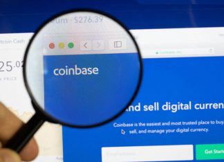 Coinbase website under a mangifying glass