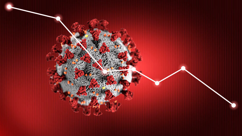 Covid, downward graph, pandemic debt concept