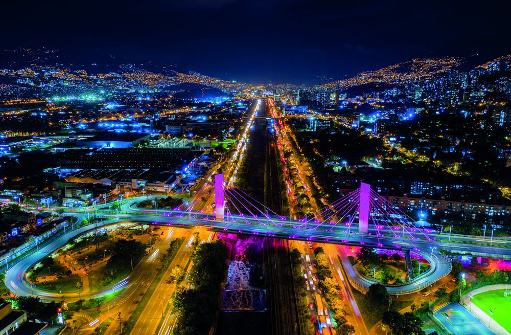 Medellín, Colombia, at night. An example of SDG11 success