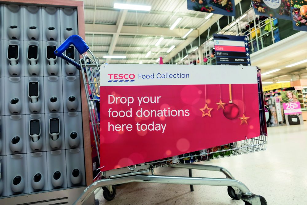 Tesco supermarket trolley, food donations