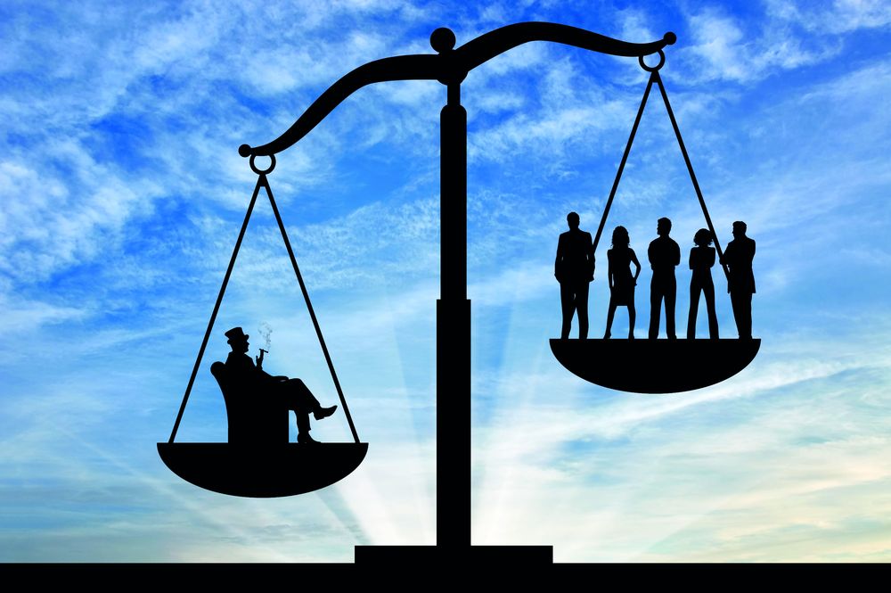 Social inequality, scales of justice, rich vs poor
