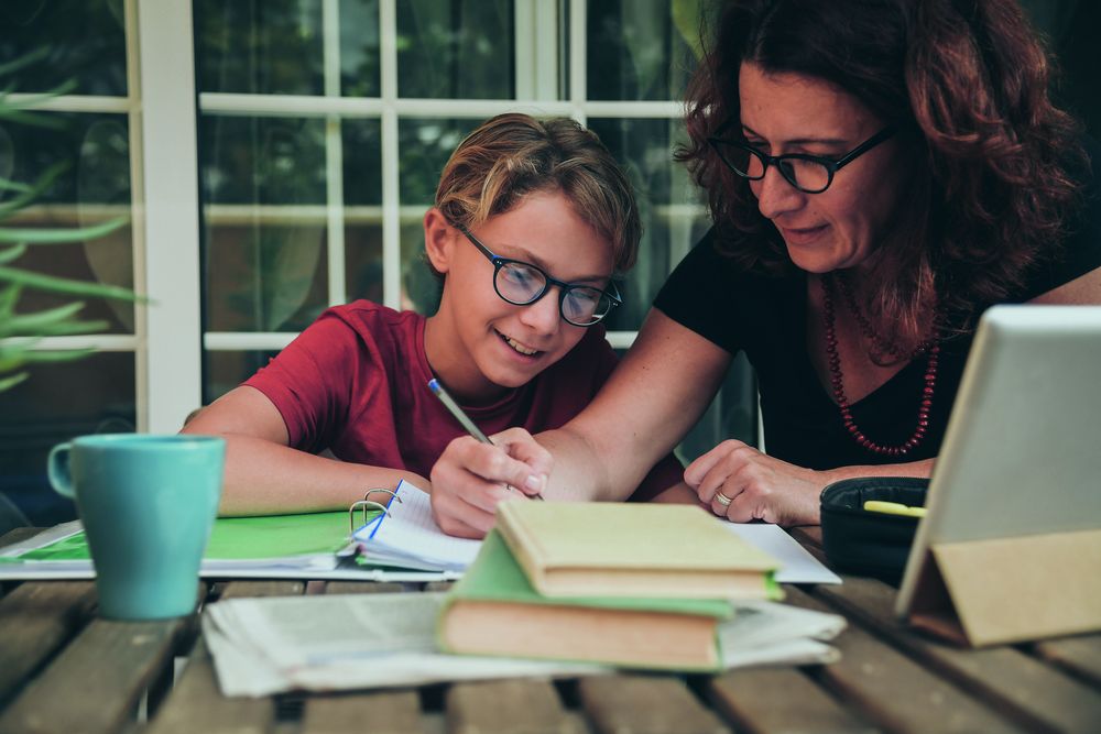 Mother home-schooling her child