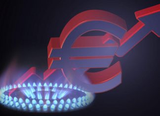 Gas burner, euro sign, graph. Energy prices illustration
