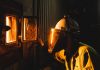 Drax power station engineer looking into biomass furnace