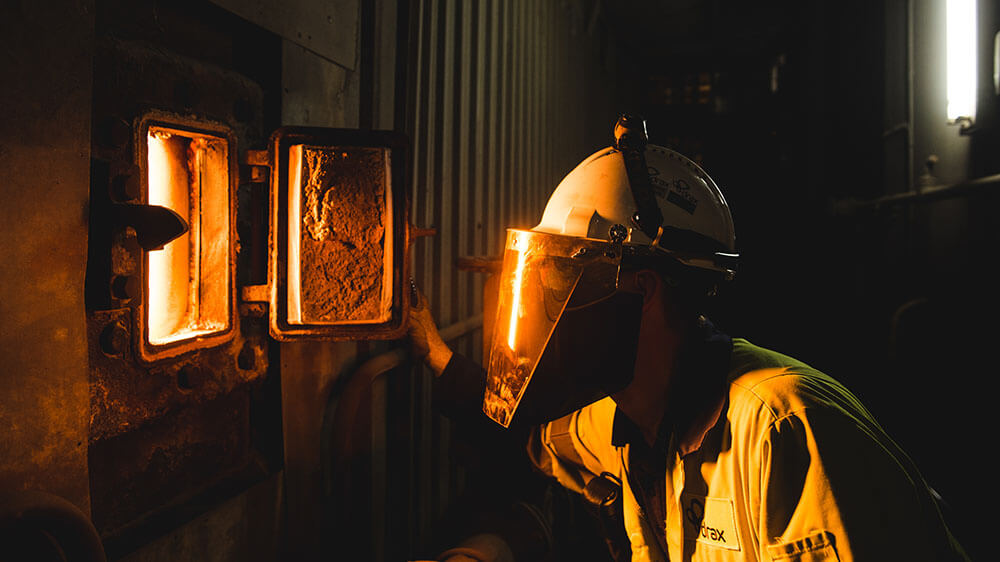 Drax power station engineer looking into biomass furnace