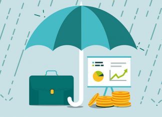 Rain, umbrella, money, insurance illustration
