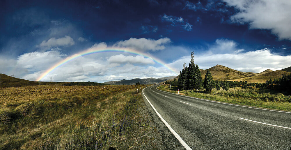 Rainbow, country road