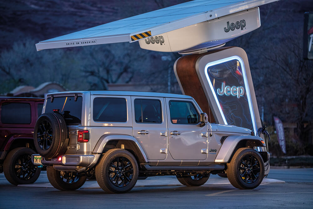 Jeep Wrangler 4xe Hybrid and charging station