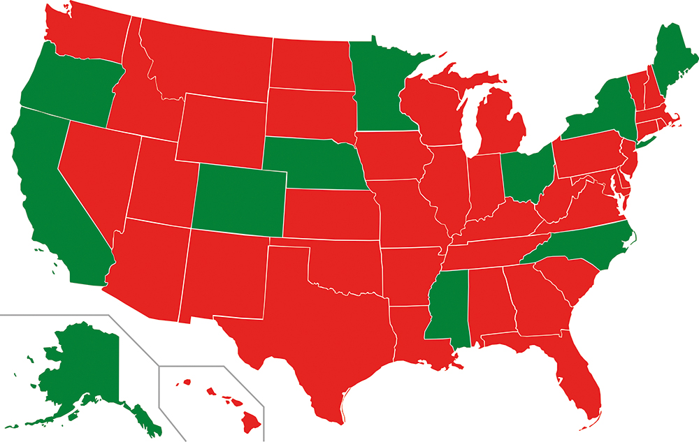 Map of US state cannabis decriminalisation laws