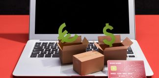 e-commerce, boxes, money, laptop, return fraud illustration