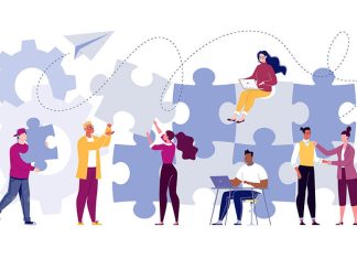 Playful office, connections with colleagues illustration