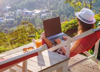 Woman working remotely on a laptop