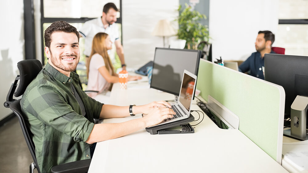 Young workers in modern office, serviced offices illustration