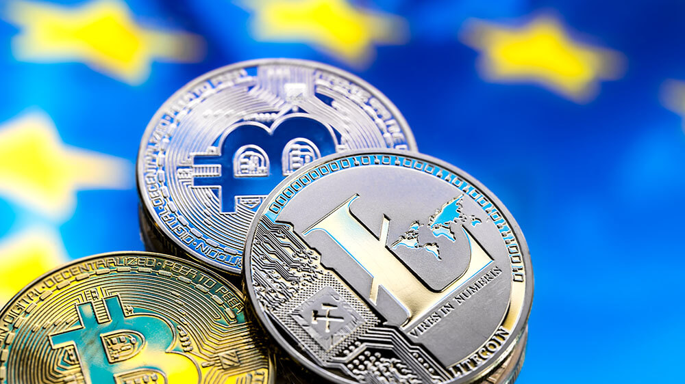 Bitcoin, Litecoin, European flag