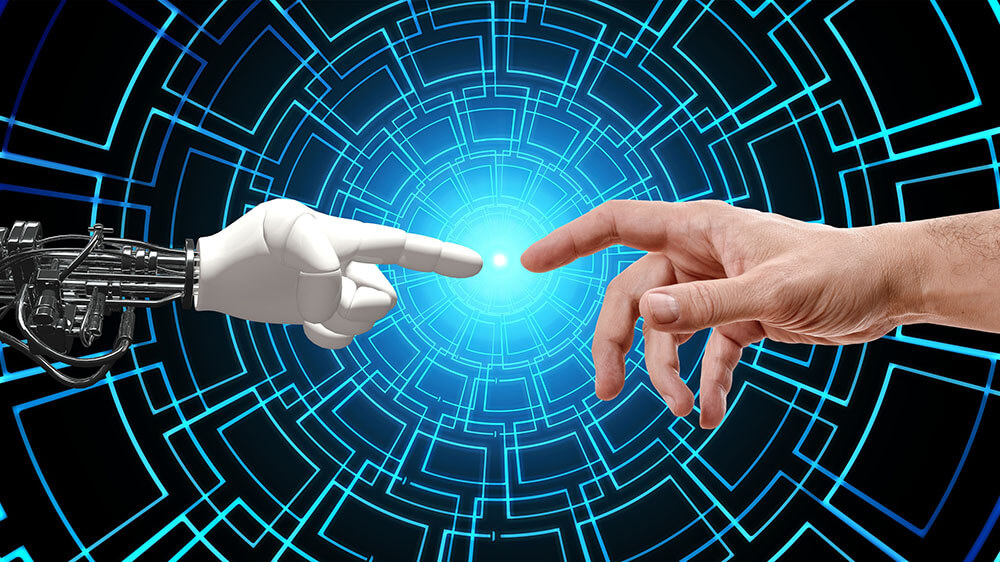 Hands, robot and human. Frontier AI Taskforce illustration