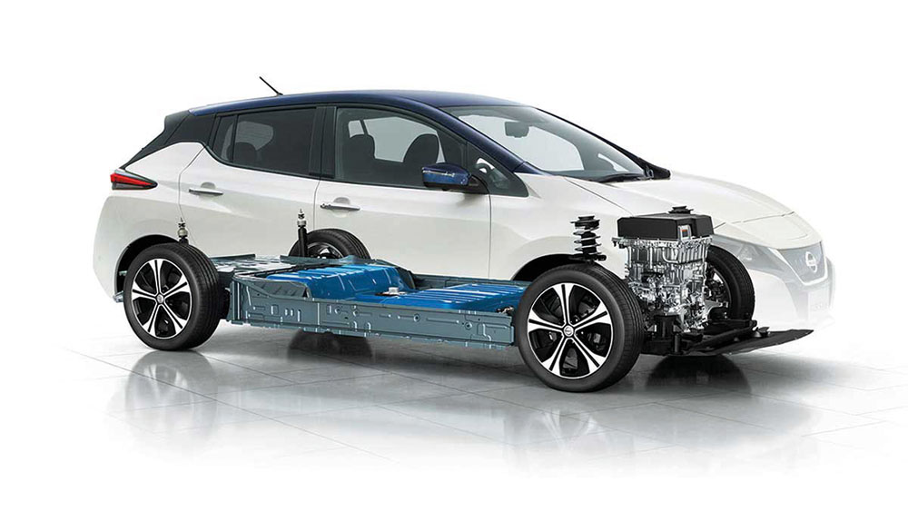 Nissan Leaf showing battery and motor layout